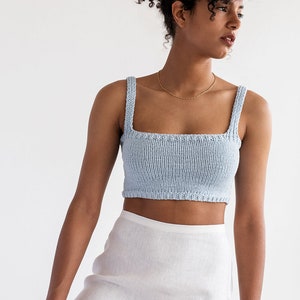 Square Neck Crop Top, Minimal Knit Top, Knit Bralette Top, Cropped Yoga Top, Hand Knit, Square Neckline, Sports Knit Bra, Fitted Cotton Top image 4