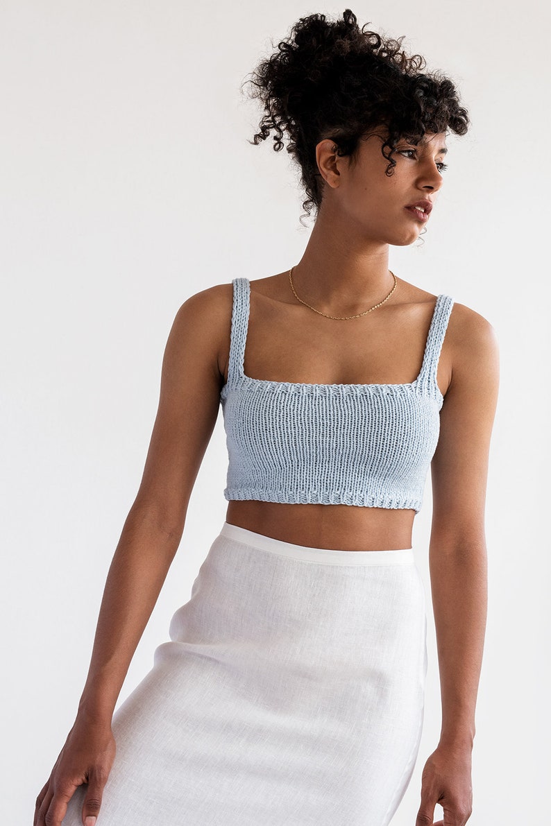 Square Neck Crop Top, Minimal Knit Top, Knit Bralette Top, Cropped Yoga Top, Hand Knit, Square Neckline, Sports Knit Bra, Fitted Cotton Top image 4