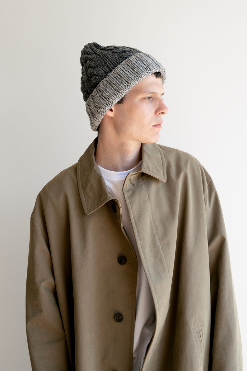 Bonnet pour homme personnalisé, bonnet de bloc de couleur, chapeau en tricot pour homme, chapeau personnalisable, cadeau pour lui, bonnet bicolore, chapeau dhiver pour homme image 7