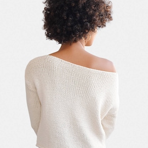 Oversized Sweater, Boxy Knit Sweater, One Shoulder Sweater, Hand Knit Sweater, Open Shoulder Top, Off Shoulder Sweater, Hand Knitted Top image 6