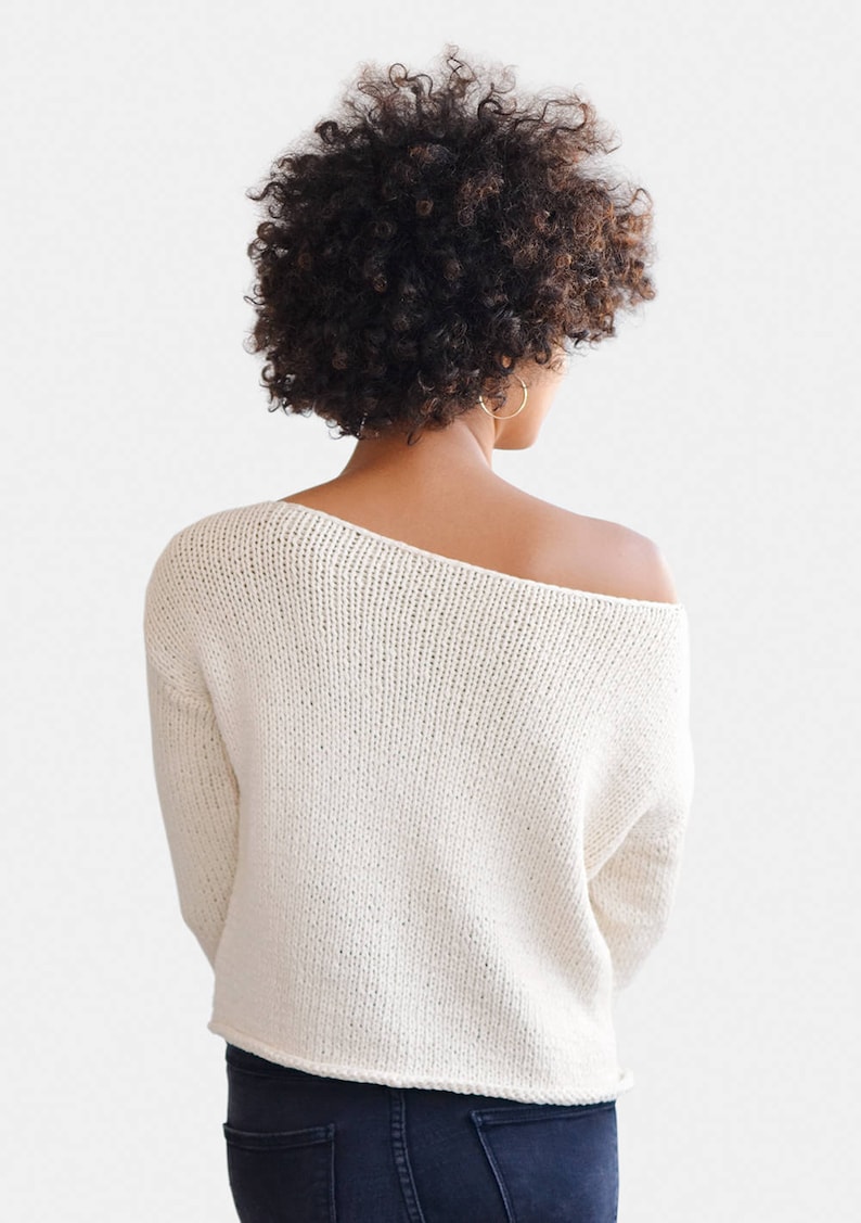 Oversized Sweater, Boxy Knit Sweater, One Shoulder Sweater, Hand Knit Sweater, Open Shoulder Top, Off Shoulder Sweater, Hand Knitted Top image 6