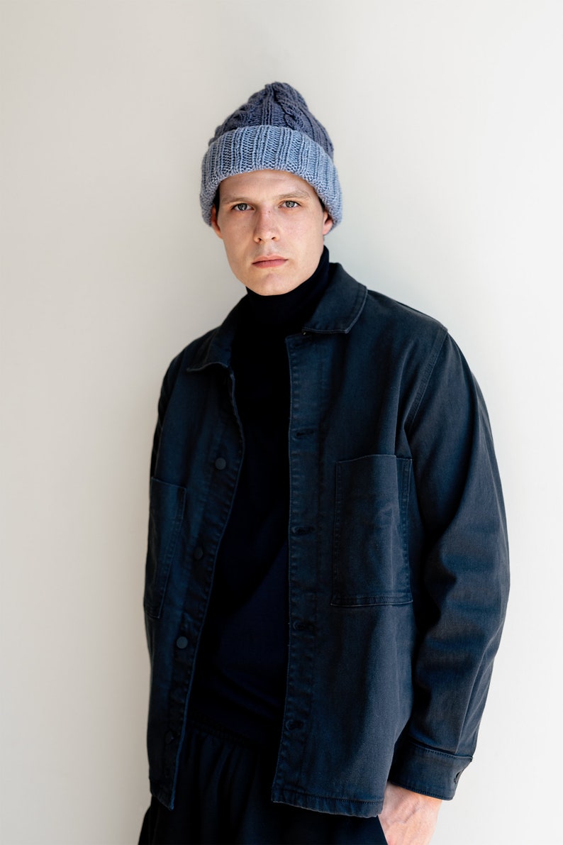 Benutzerdefinierte Herren Beanie, Color Block Beanie, Herren Strickmütze, anpassbare Mütze, Geschenk für ihn, zweifarbige Beanie, Herren Wintermütze Bild 5