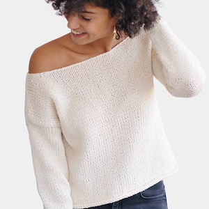 Oversized Sweater, Boxy Knit Sweater, One Shoulder Sweater, Hand Knit Sweater, Open Shoulder Top, Off Shoulder Sweater, Hand Knitted Top image 3