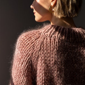 Chunky Braid Sweater Hand Knit Mohair Cropped Pullover, Luxurious Oversized Cable Knit Sweater, Mockneck & Bubble Sleeves, Boxy Fit Raglan image 6