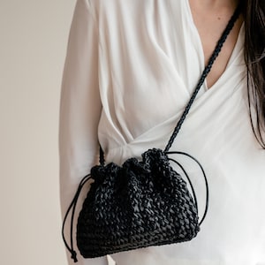 Raffia Pouch Bag, Crochet Raffia Handbag, Short Strap Crossbody, Summer Wrist Bag, Minimal Straw Bag, Mini Bag The Aster Raffia Pouch image 3