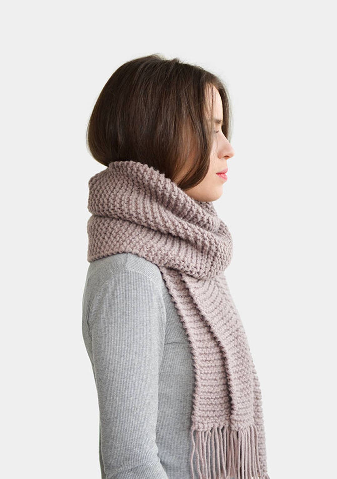 Pañuelo punto grueso bufanda con flecos para - Etsy