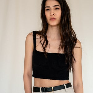 Square Neck Crop Top, Minimal Knit Top, Knit Bralette Top, Cropped Yoga Top, Hand Knit, Square Neckline, Sports Knit Bra, Fitted Cotton Top image 8