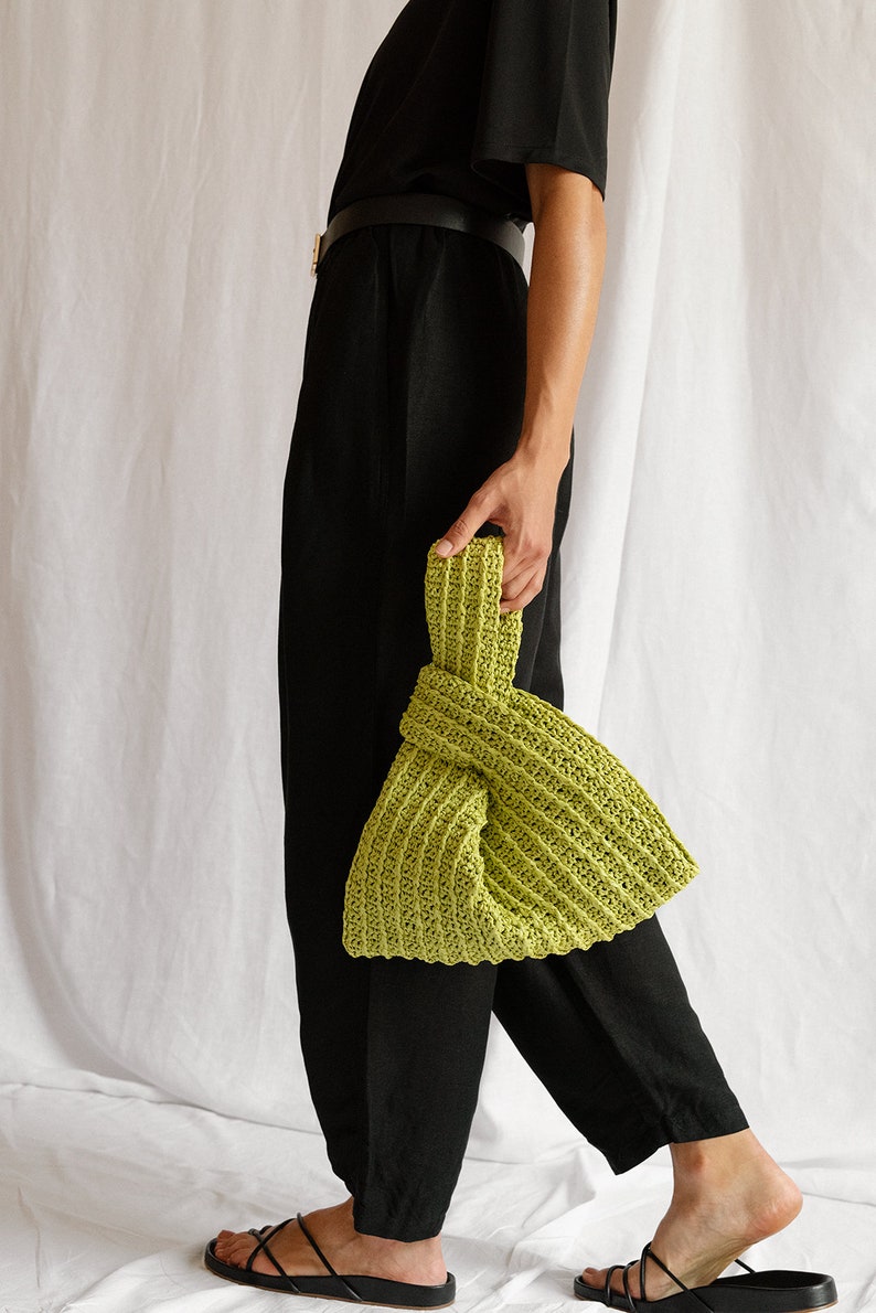 Raffia Knot Bag in Pearl, Crochet Raffia Handbag, Summer Wrist Bag, Minimal Straw Bag, Handcrafted Pouch Purse The Raffia Knot Bag image 5