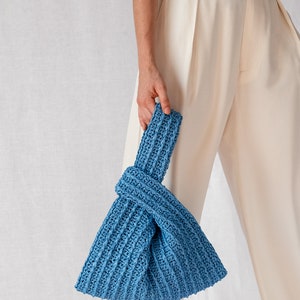 Raffia Knot Bag in Pearl, Crochet Raffia Handbag, Summer Wrist Bag, Minimal Straw Bag, Handcrafted Pouch Purse The Raffia Knot Bag Ocean