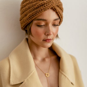 Hand Knit Turban in Caramel, Chunky Rib Turban, Warm Womens Turband, Custom Color Turban, Winter Headband image 2