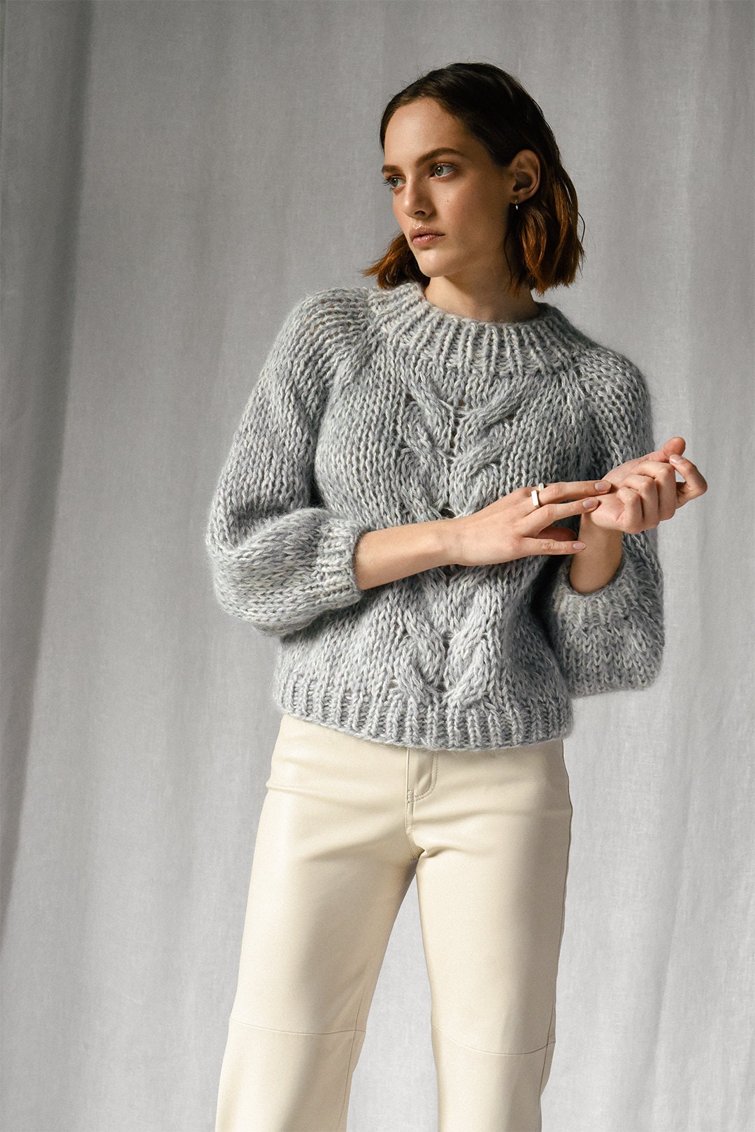 Chunky Braid Sweater — Hand Knit Mohair Cropped Pullover Chunky Braid Sweater — Hand Knit Mohair Cropped Pullover
