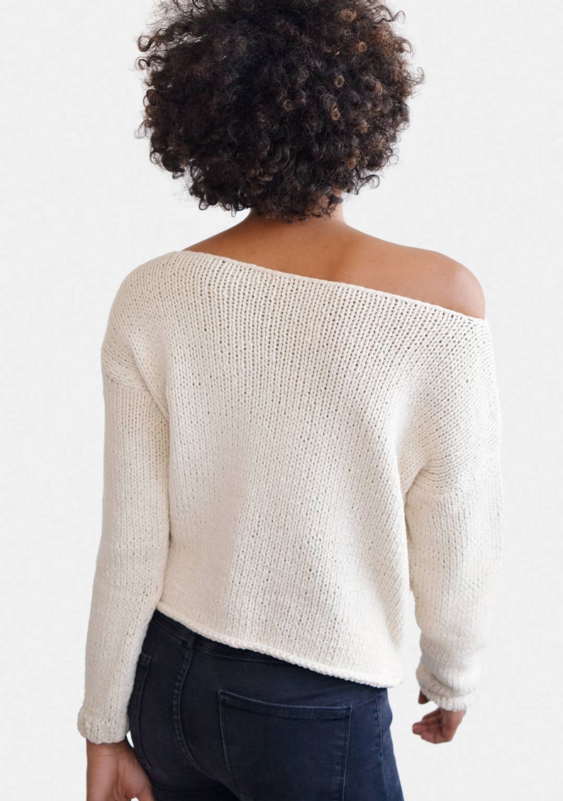 Oversized Sweater, Boxy Knit Sweater, One Shoulder Sweater, Hand Knit Sweater, Open Shoulder Top, Off Shoulder Sweater, Hand Knitted Top image 4