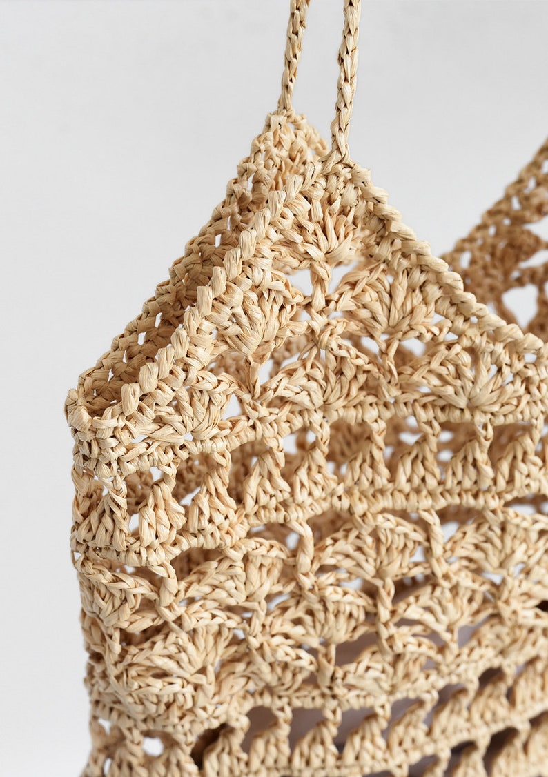 Handcrafted Tote Straw Mesh Bag Crochet Handbag \u2014 Anemone Tote Summer Tote Bag Crochet Raffia Tote Bag in Tan