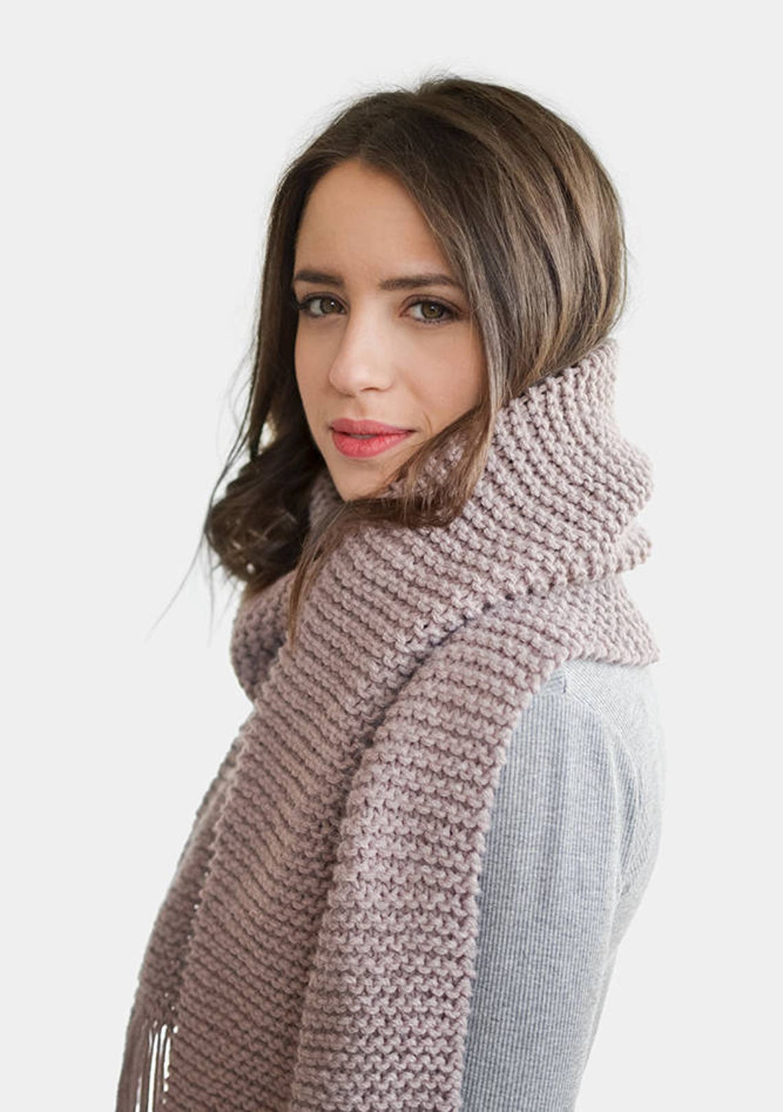 Chunky Knit Scarf Women Fringed Scarf Oversized Scarf Long Etsy