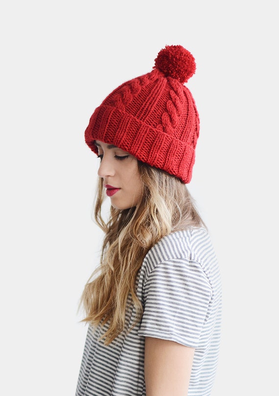 Hand Knit Beanie, Red Beanie Hat, Cable Knit Womens Winter Hat With Pom Pom, Unisex Ski Hat, Mens Wool Hat, Custom Color the Classic Cable - Etsy Hand Knit Beanie, Red Beanie Hat, Cable Knit Womens Winter Hat With Pom Pom, Unisex Ski Hat, Mens Wool Hat, Custom Color the Classic Cable - Etsy