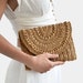 Crochet Raffia Clutch in Tan, Straw Summer Bag, Raffia Clutch Handbag, Tan Crochet Summer Bag, Crochet Straw Clutch — Marigold Bag