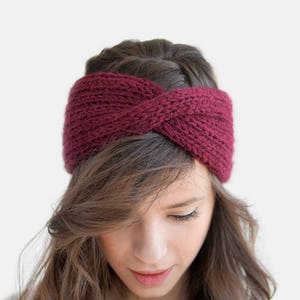 Hand Knit Turban in Burgundy Wool Winter Headband Extra - Etsy