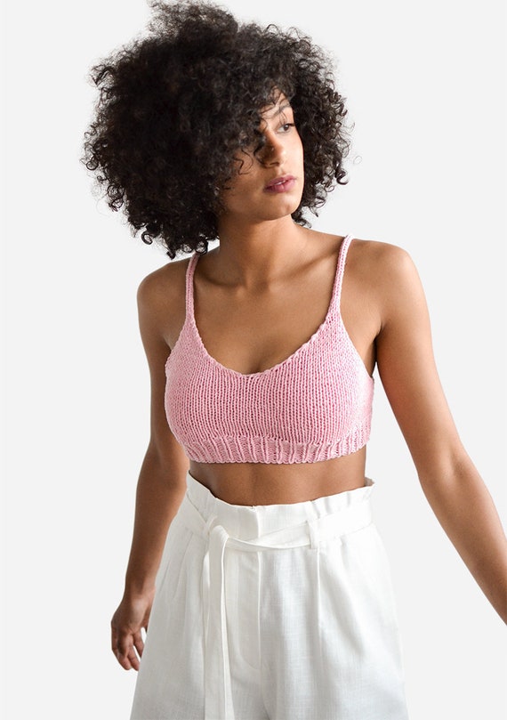 V-neck Bralette In Ribbed Cotton Jersey