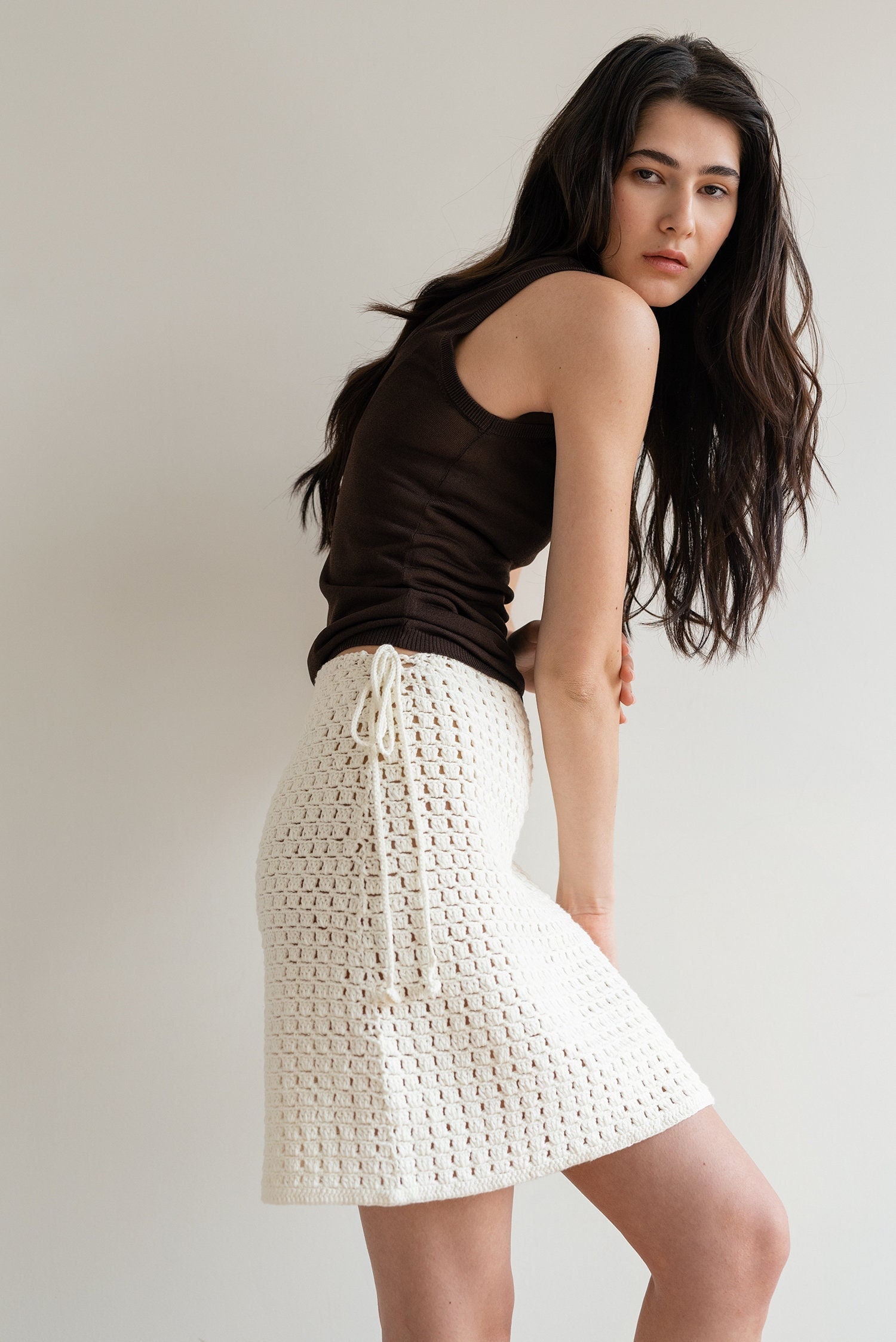 Handmade Crochet Mini Skirt Adjustable Lace Cotton Summer Skirt