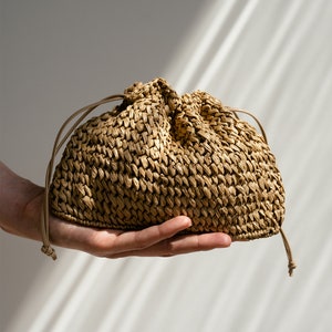 Raffia Pouch Bag, Crochet Raffia Handbag, Short Strap Crossbody, Summer Wrist Bag, Minimal Straw Bag, Mini Bag The Aster Raffia Pouch Tan