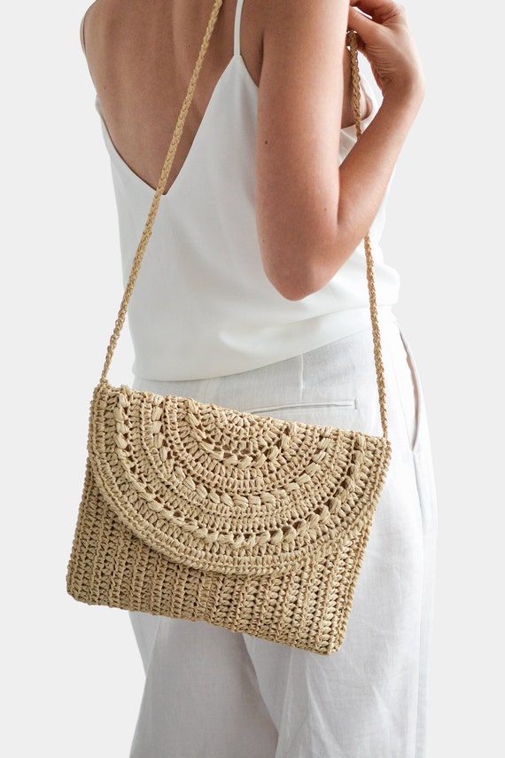 One Stud Raffia Bag With Chain for Woman in Natural