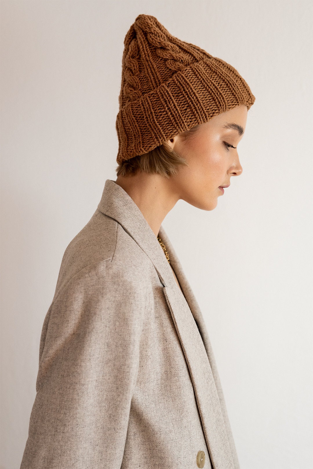 Hand Knit Knit Cable Hat, Custom Womens Wool Winter Hat Classic Beanie, Hat, Etsy Custom Color Knitted Hat Caramel the , - Knit Hat, Mens
