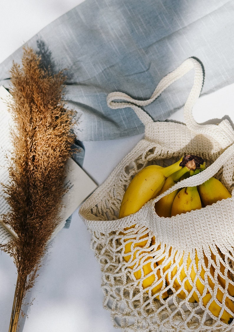 French Market Bag, Crochet Market Bag, Cotton Net Bag, Handmade Eco Tote, Mesh Bag, Quality Shopping Bag, Off White, Farmers Market Bag image 2