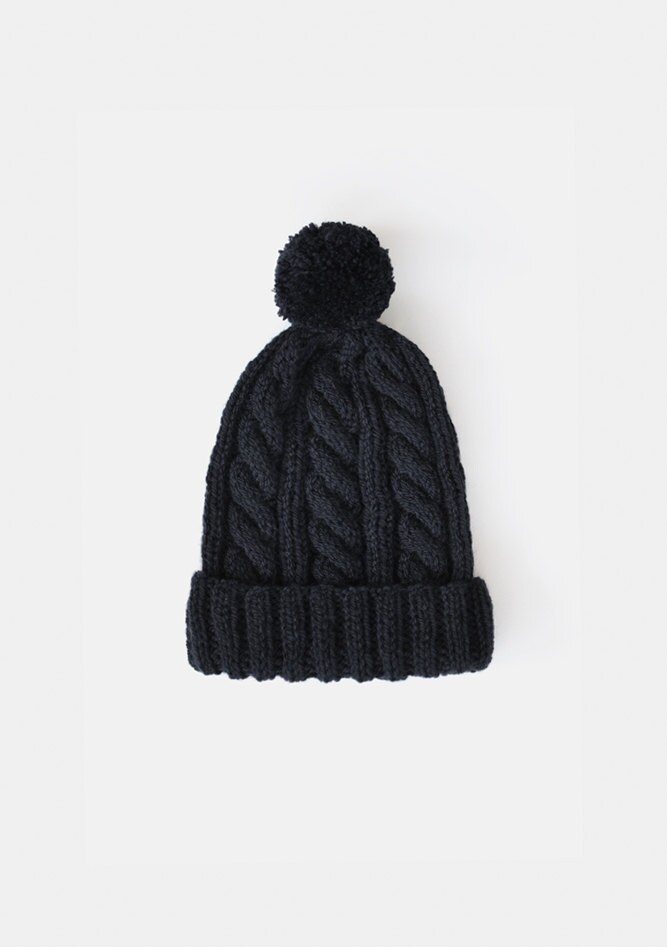 Pour Moi Black Cable Knit Contrast Pom Beanie Hat