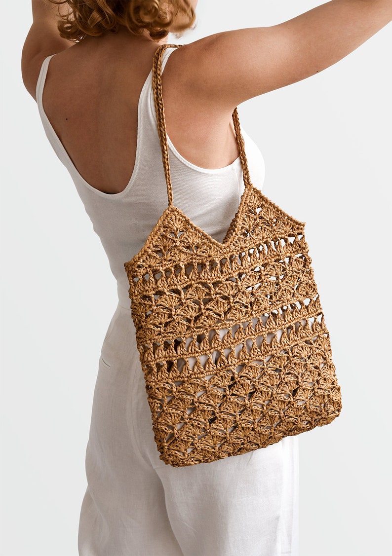 Handcrafted Tote Straw Mesh Bag Crochet Handbag \u2014 Anemone Tote Summer Tote Bag Crochet Raffia Tote Bag in Tan