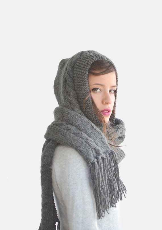 小物 th products/Inflated Scarf_MONO Extra Long Hood Scarf, Pixie Hooded Scarf, Chunky Fringe