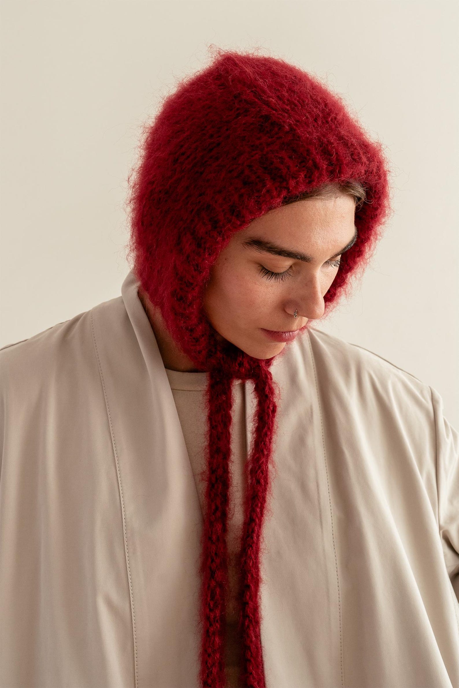 burgundy chunky Mohair Bonnet