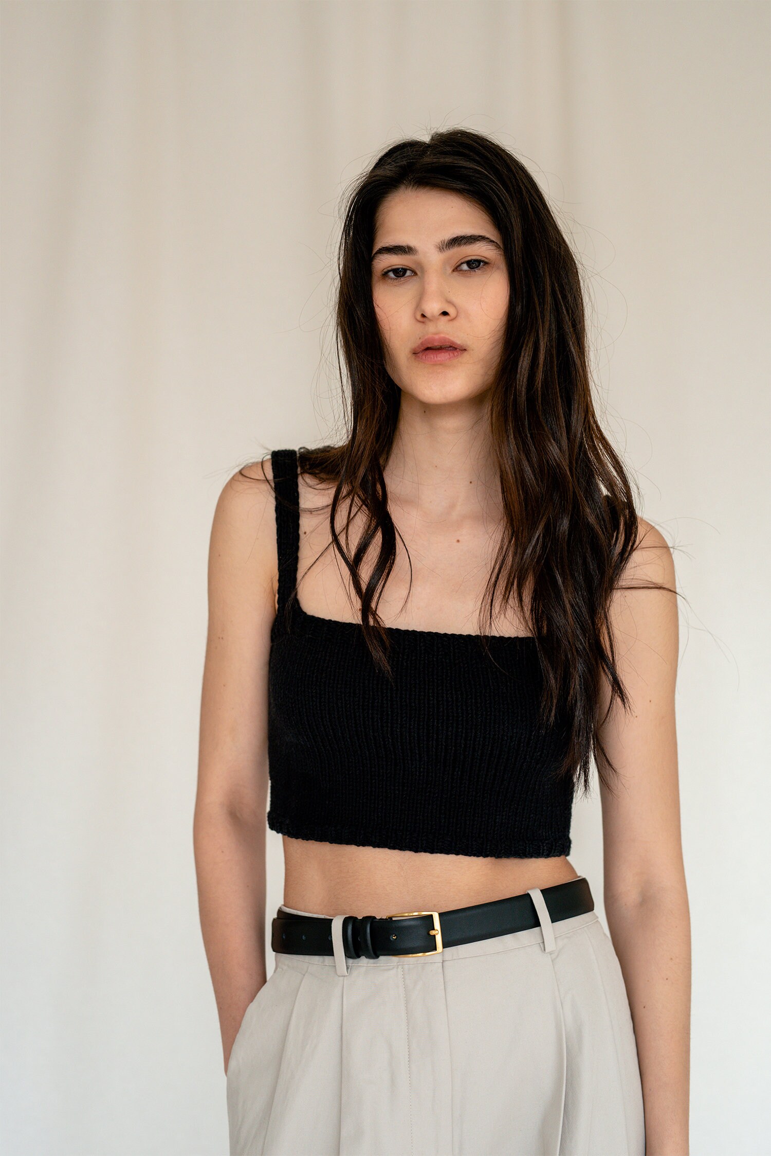 Square Neck Crop Top, Minimal Knit Top, Cropped Yoga Top, Hand