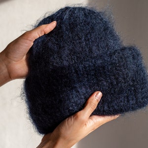 Chunky Mohair Beanie, Womens Winter Knit Hat, Navy Blue Knit Hat, Fluffy Mohair Beanie, Soft Knit — The Brushed Mohair Beanie