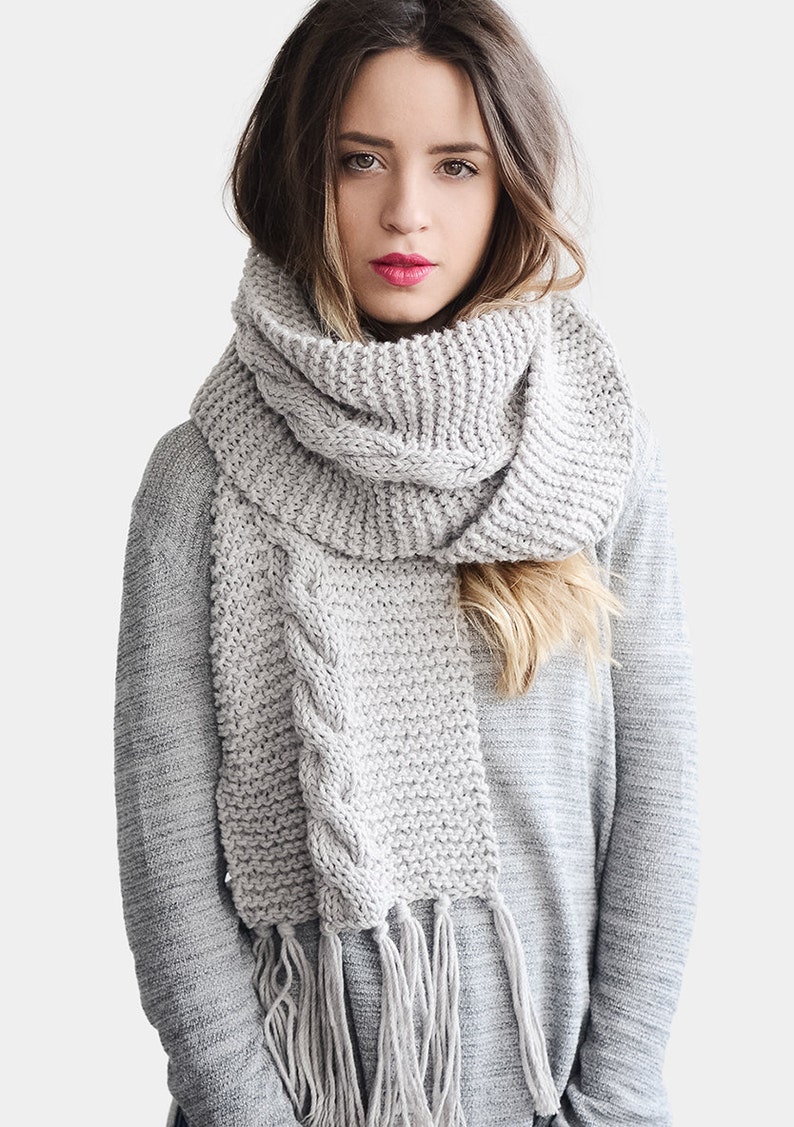 Hand Knit Scarf with Fringes Cable Knit Scarf Chunky Womens Etsy