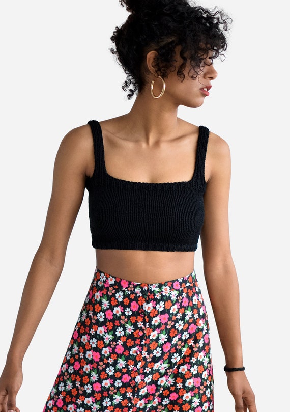 Spots Pattern Knitted Croped Top - black（Mame Kurogouchi：Spots 