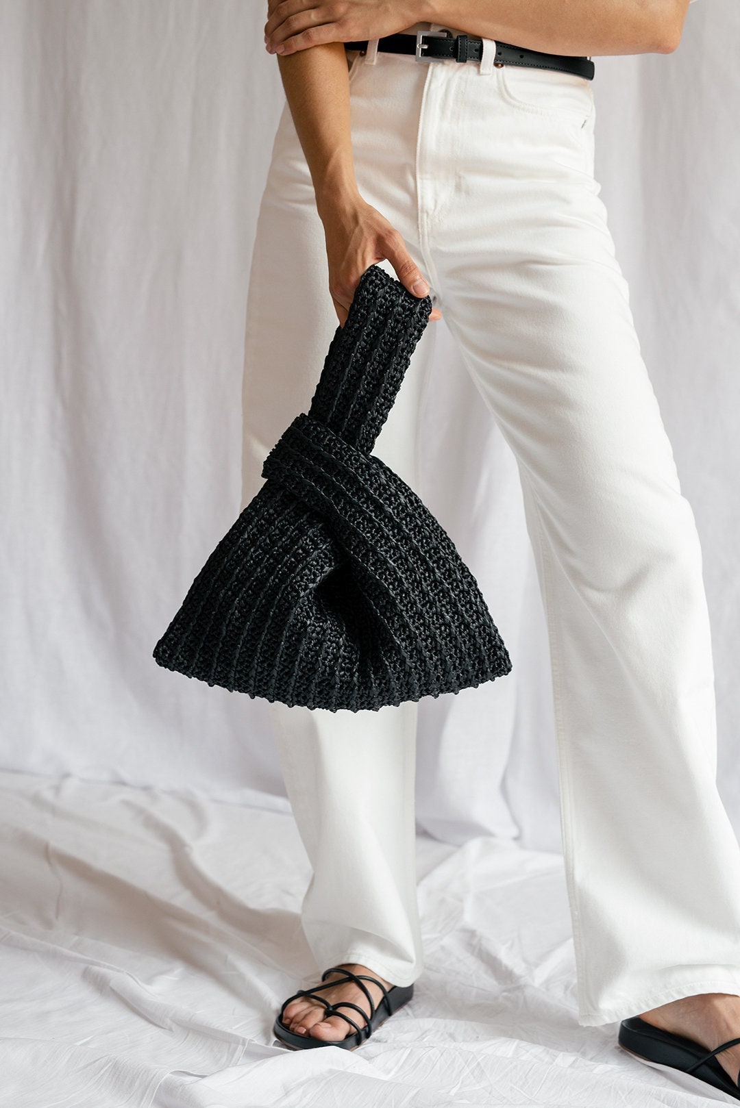 Raffia Knot Bag in Tan Crochet Raffia Handbag Summer Wrist 