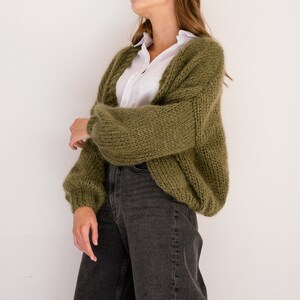 Long Sleeve Mohair Cardigan - Army Green main image 0