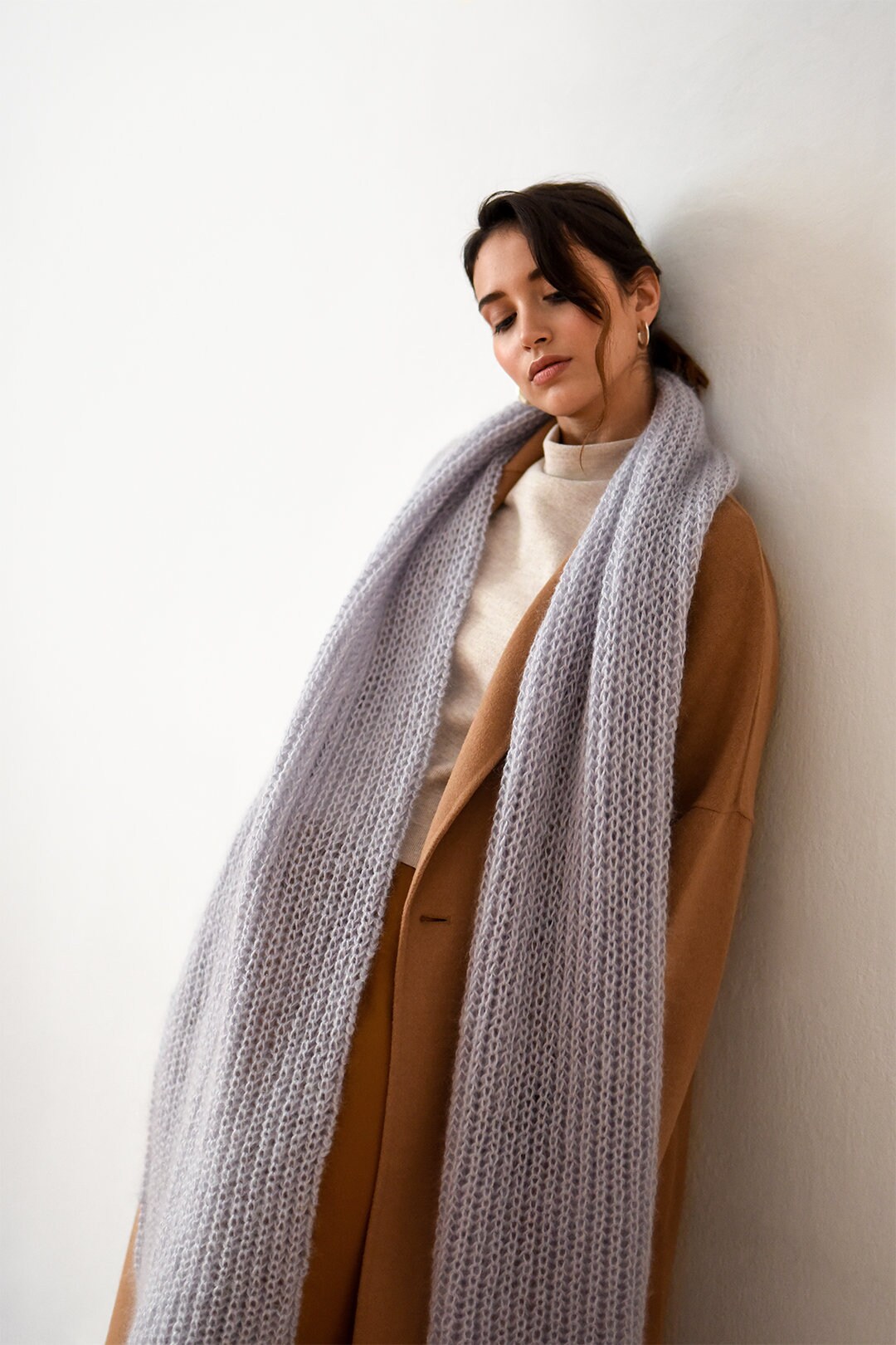 Mohair Wrap Scarf, Hand Knit in Kid Mohair, Extra Long and Warm