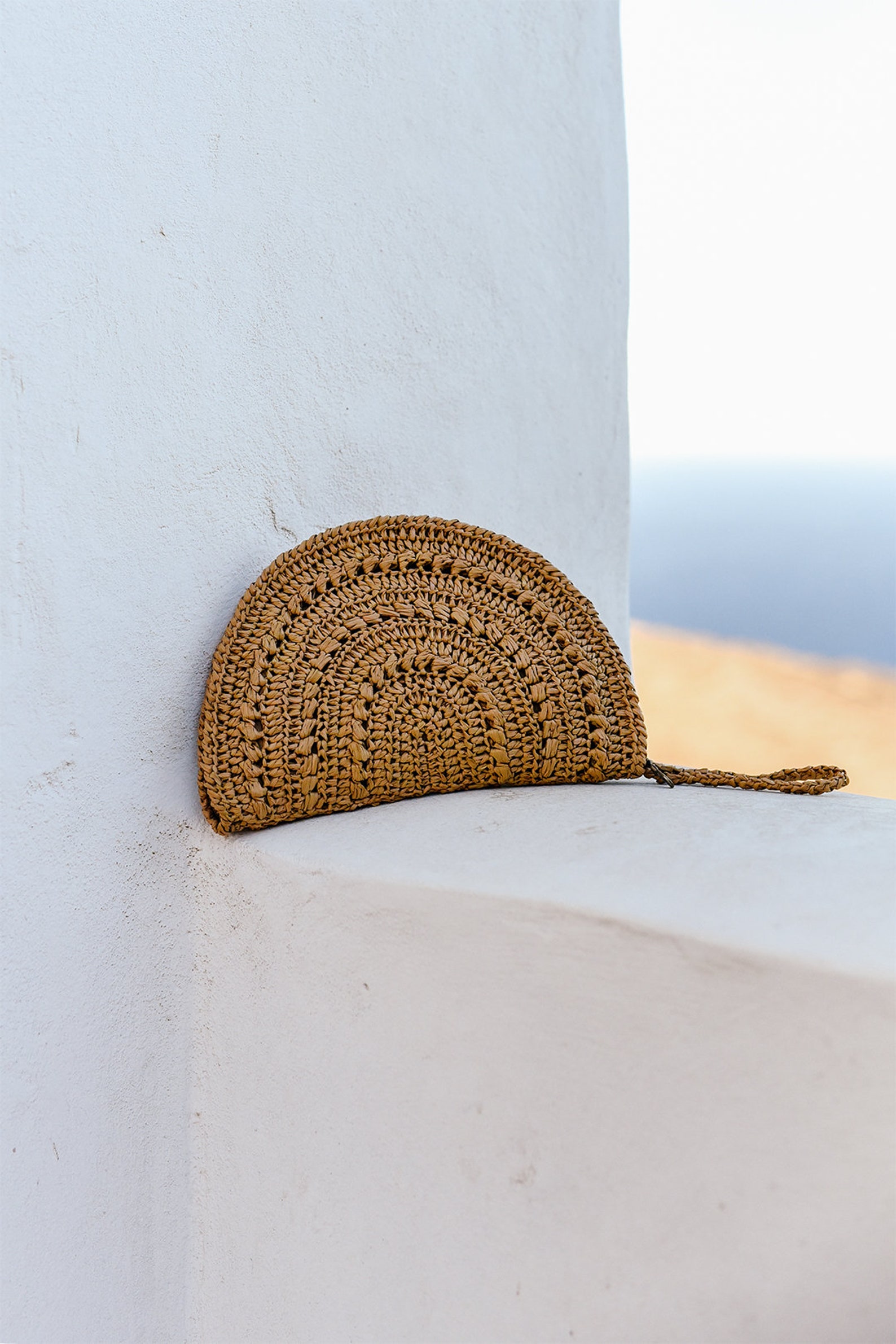 Raffia Clutch Bag Women Half Moon Straw Purse