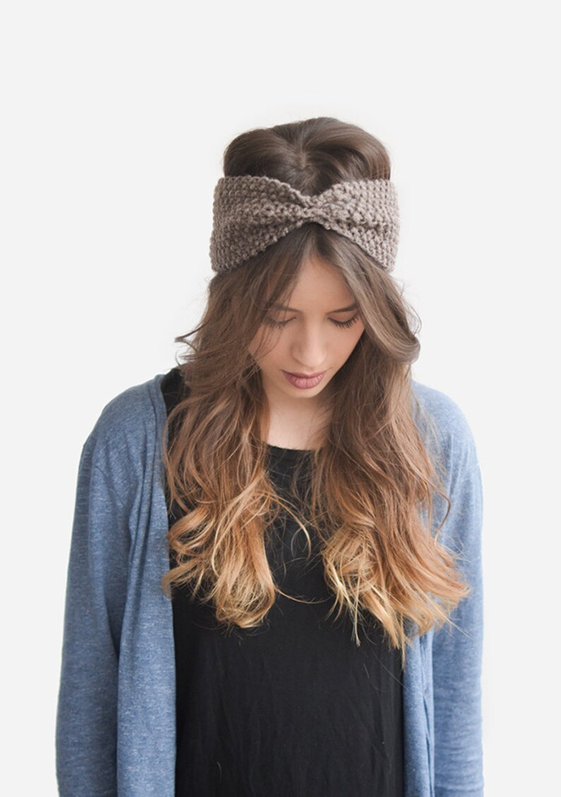 Hand Knit Headband in Light Brown, Custom Ear Warmer, Womens Turban, Boho Chic Headband, Handknitted Turband, Winter Turban image 3