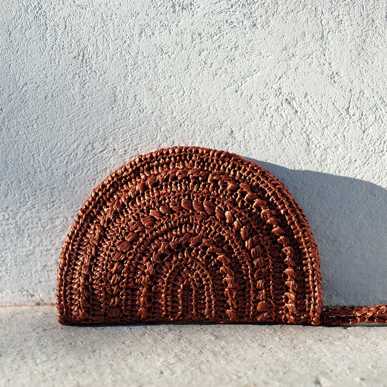 Crochet Raffia Clutch Half Moon Clutch Straw Wristlet Purse Etsy
