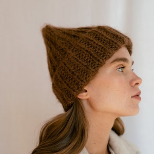 Mohair Beanie in Cocoa, Chunky Brown Beanie, Winter Hat, Super Soft Kid Mohair Cap, Women Knitted Hat, Warm Mohair Luxury Wool
