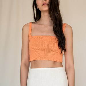 Square Neck Crop Top, Minimal Knit Top, Cropped Yoga Top, Hand Knit, Square Neckline,Sports Knit Bra, Fitted Cotton Bralette in Terra Cotta image 5