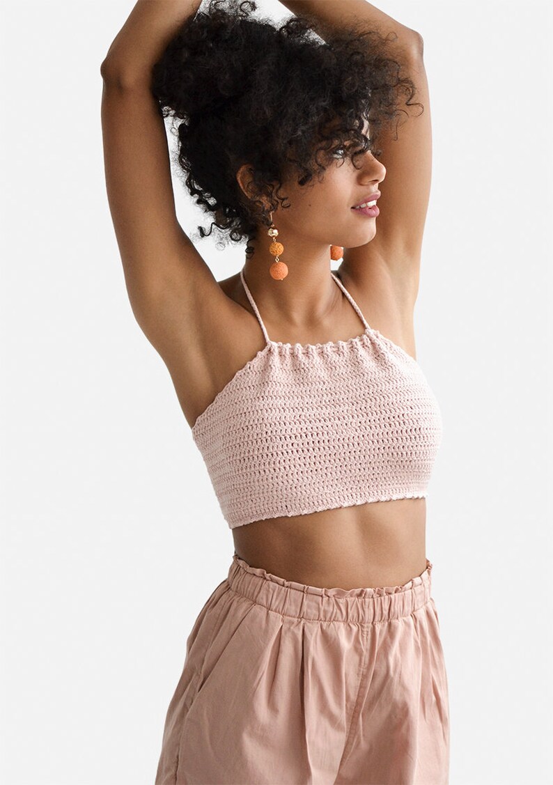 Coliumo Hand-Crochet Halter Top in Black