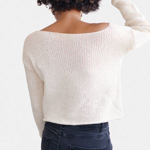 Oversized Sweater, Boxy Knit Sweater, One Shoulder Sweater, Hand Knit Sweater, Open Shoulder Top, Off Shoulder Sweater, Hand Knitted Top image 2