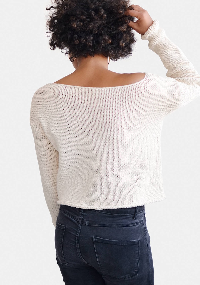 Oversized Sweater, Boxy Knit Sweater, One Shoulder Sweater, Hand Knit Sweater, Open Shoulder Top, Off Shoulder Sweater, Hand Knitted Top image 2