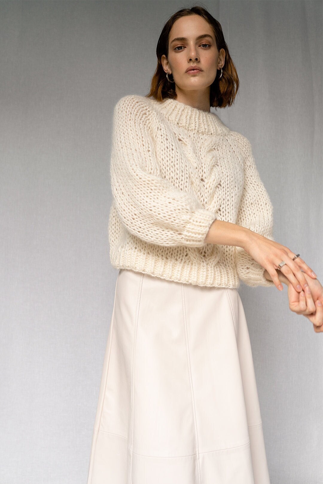 Chunky Braid Sweater — Hand Knit Mohair Cropped Pullover