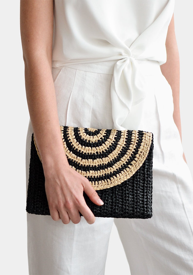Striped Raffia Clutch Straw Summer Bag Raffia Clutch Etsy