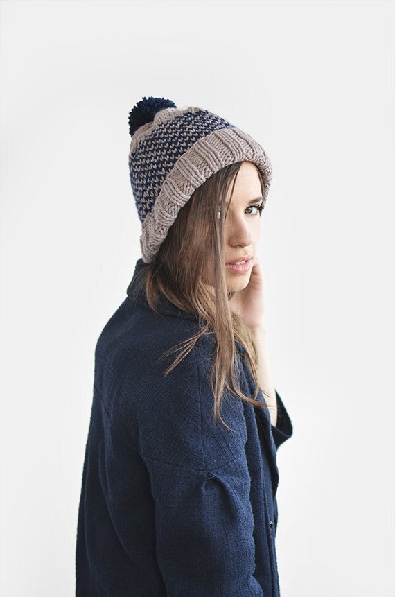 Fair Isle Beanie With Pom Pom Hand Knit 