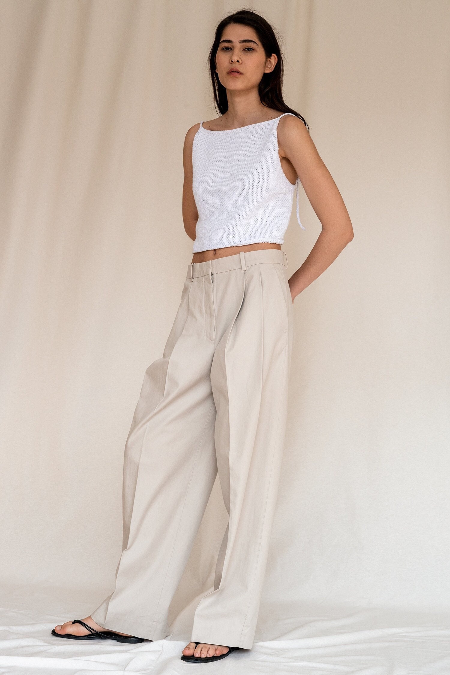 トップス BACK OPEN SHEER KNIT TUNIC DIANTE Open Back Top, Hand Knit Boatneck, Low Back Knit Tank